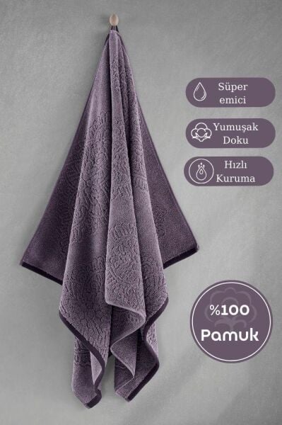 Pamuk Tekli Havlu Jakarlı Karna Premıum Vance - 50 x 90 Lila - 50 X 90