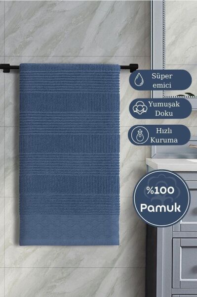 Pamuk Tekli Havlu Jakarlı Karna Home Ruma - 70 x 140 İndigo - 70 X 140