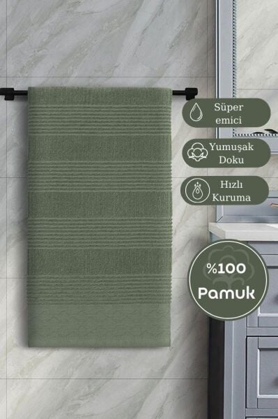 Pamuk Tekli Havlu Jakarlı Karna Home Ruma - 70 x 140 Yeşil - 70 X 140