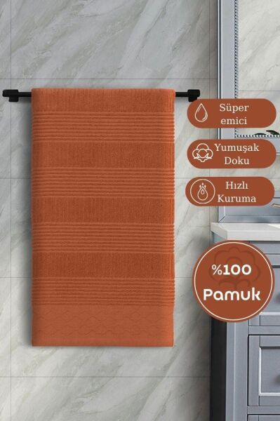 Pamuk Tekli Havlu Jakarlı Karna Home Ruma - 50 x 90 Kiremit - 50 X 90