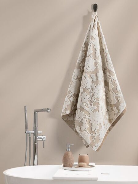 Pamuk Tekli Havlu Jakarlı Karna Eco Batıs - 70 x 140 Bej - 70 X 140