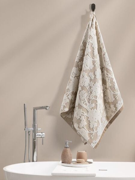 Pamuk Tekli Havlu Jakarlı Karna Eco Batıs - 70 x 140 Bej - 70 X 140