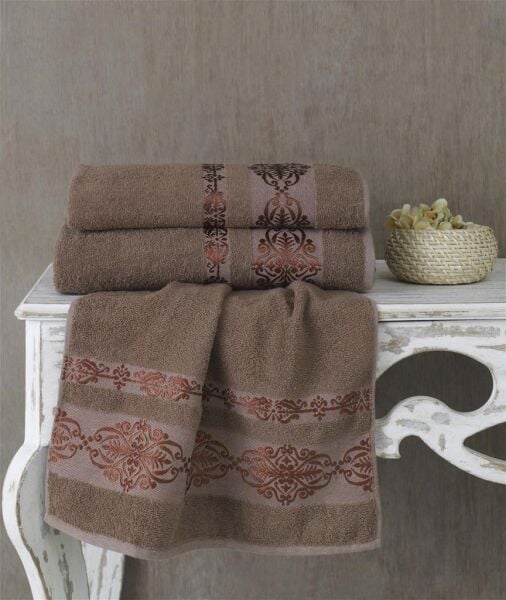 Cotton Jakarlı Rebeka Desenli El Havlusu 50x90 Kahverengi - 50 X 90