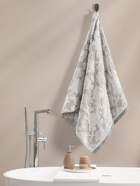 Pamuk Tekli Havlu Jakarlı Karna Eco Batıs - 70 x 140 Taş - 70 X 140