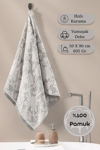 Pamuk Tekli Havlu Jakarlı Karna Eco Batıs - 50 x 90 Taş - 50 X 90