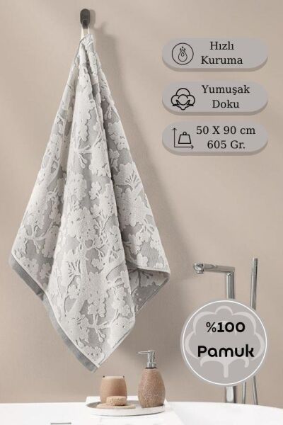 Pamuk Tekli Havlu Jakarlı Karna Eco Batıs - 50 x 90 Taş - 50 X 90