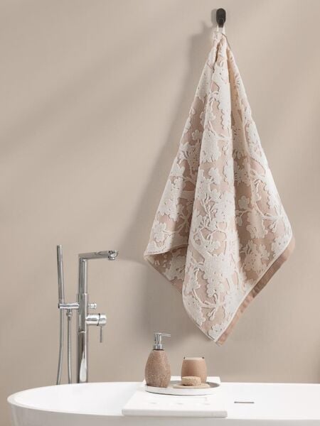 Pamuk Tekli Havlu Jakarlı Karna Eco Batıs - 50 x 90 Pudra - 50 X 90