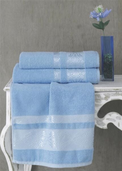 Cotton Jakarlı Rebeka Banyo Havlusu 70x140 70 X 140 - Mavi