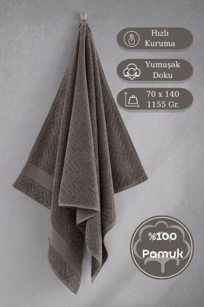 Pamuk Tekli Havlu Jakarlı Karna Premıum Zander - 70 x 140 Gri - 70 X 140