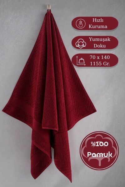 Pamuk Tekli Havlu Jakarlı Karna Premıum Zander - 70 x 140 Bordo - 70 X 140