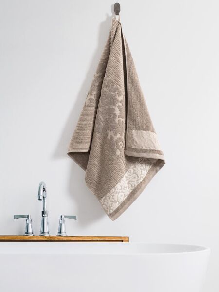 Pamuk Tekli Havlu Jakarlı Karna Premıum Sıbell - 70 x 140 Sütlü Kahverengi - 70 X 140