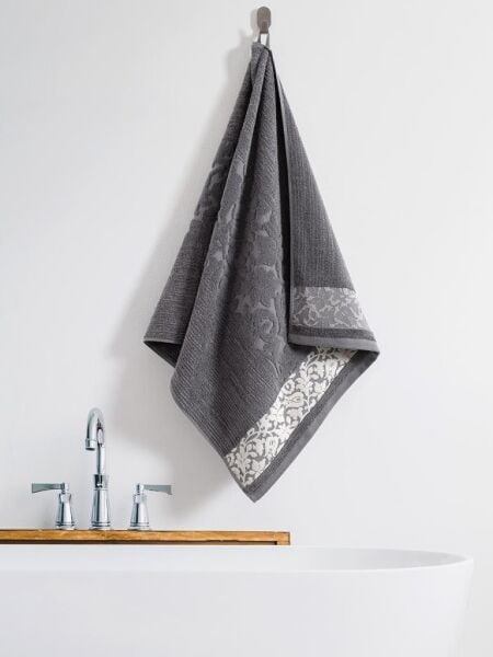 Pamuk Tekli Havlu Jakarlı Karna Premıum Sıbell - 70 x 140 Koyu Gri - 70 X 140