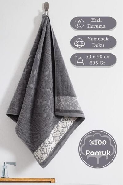 Pamuk Tekli Havlu Jakarlı Karna Premıum Stella - 50 x 90 Gri - 50 X 90