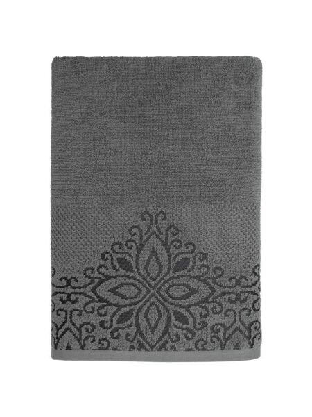 Pamuk Tekli Havlu Jakarlı Karna Home Klover - 50 x 90 Gri - 50 X 90