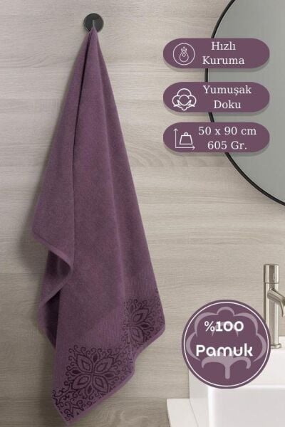 Pamuk Tekli Havlu Jakarlı Karna Home Klover - 50 x 90 Lavanta - 50 X 90