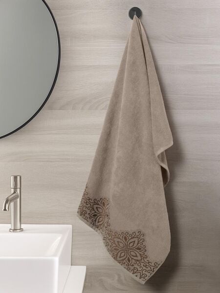 Pamuk Tekli Havlu Jakarlı Karna Home Klover - 50 x 90 Sütlü Kahverengi - 50 X 90