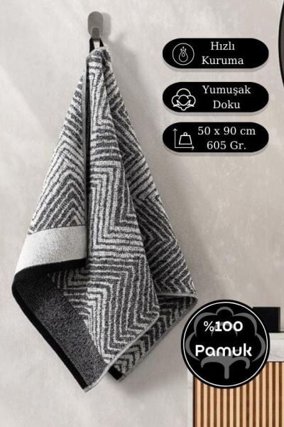 Pamuk Tekli Havlu Jakarlı Karna Premıum Alvaro - 50 x 90 Gri - 50 X 90