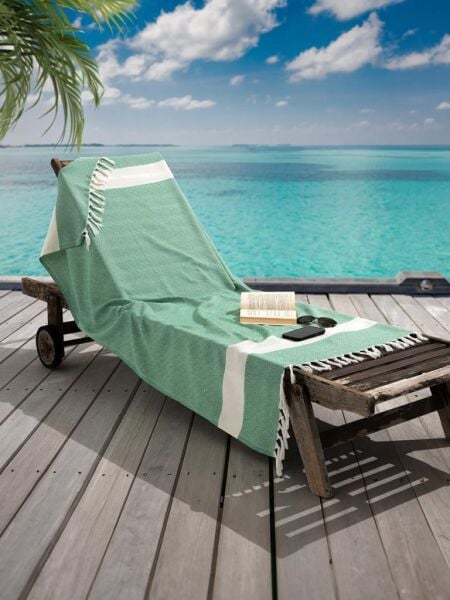 KH3967-5 Ege Esintisi Peştemal  Plaj Havlusu 90x170 cm Yumuşak Dokulu, Hızlı Kuruyan Üstün Kalite KH3967-5 Açık Yeşil - 90 X 170