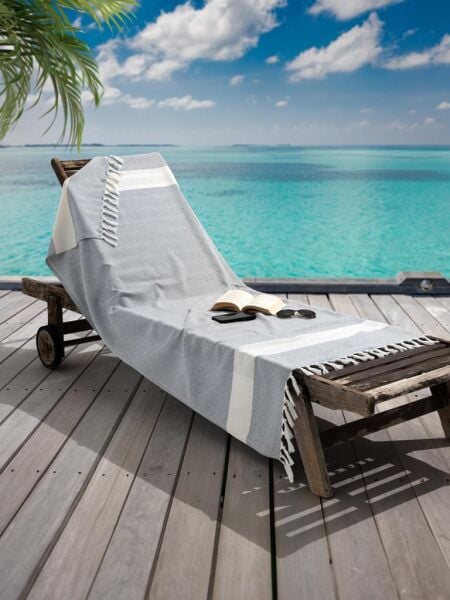 KH3967-5 Ege Esintisi Peştemal  Plaj Havlusu 90x170 cm Yumuşak Dokulu, Hızlı Kuruyan Üstün Kalite KH3967-5 Taş - 90 X 170