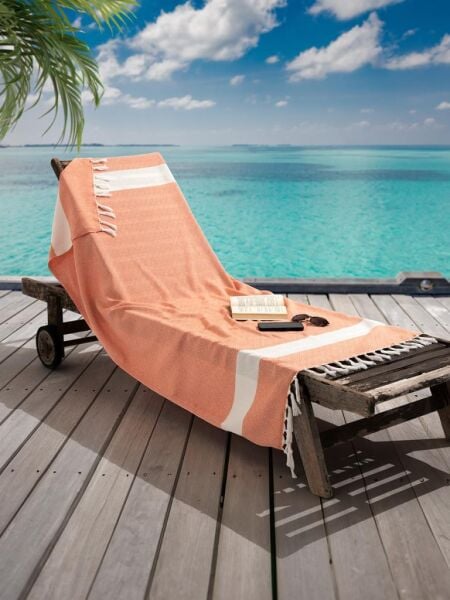 KH3967-5 Ege Esintisi Peştemal  Plaj Havlusu 90x170 cm Yumuşak Dokulu, Hızlı Kuruyan Üstün Kalite KH3967-5 Turuncu - 90 X 170