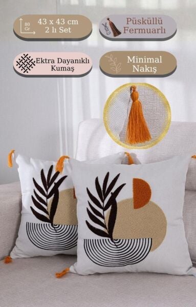 Bohem Dokuma Dekoratif Kırlent Kılıfı 43x43 cm – Fermuarlı, Saçaklı