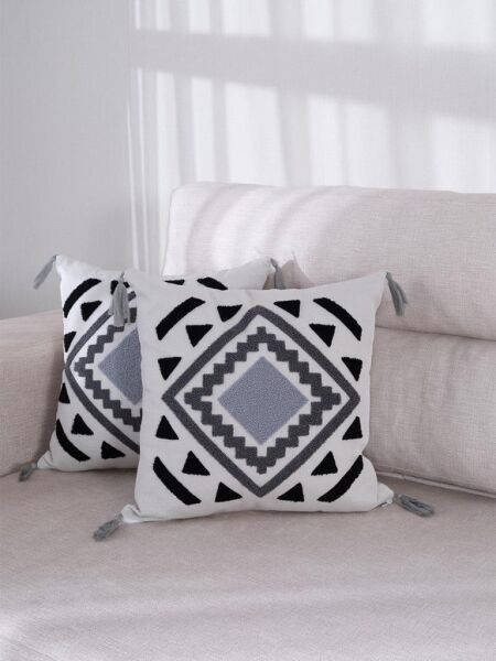 2 li Bohem Dokuma Dekoratif Kırlent Kılıfı 43x43 cm – Fermuarlı, Saçaklı Asorti-1 - 43 X 43