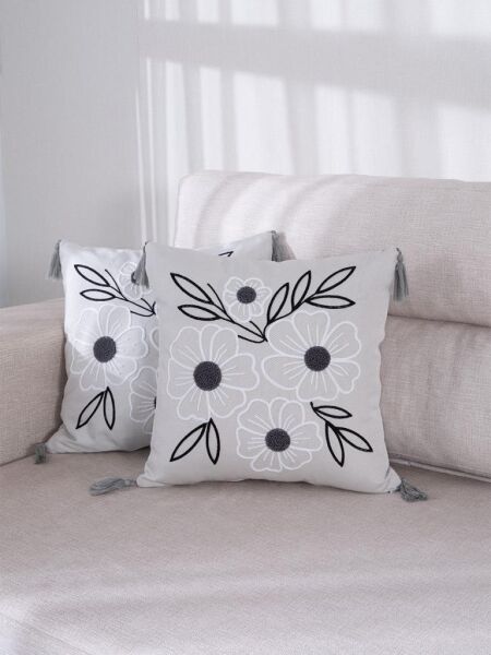 2 li Bohem Dokuma Dekoratif Kırlent Kılıfı 43x43 cm – Fermuarlı, Saçaklı Asorti-2 - 43 X 43