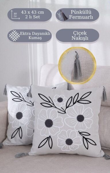 2 li Bohem Dokuma Dekoratif Kırlent Kılıfı 43x43 cm – Fermuarlı, Saçaklı Asorti-2 - 43 X 43