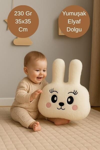 Tavşan Yastık Mimi – Elyaf Dolgulu Sevimli Dekoratif Yastık 35x35 cm (230 gr) Beyaz - 43 X 43
