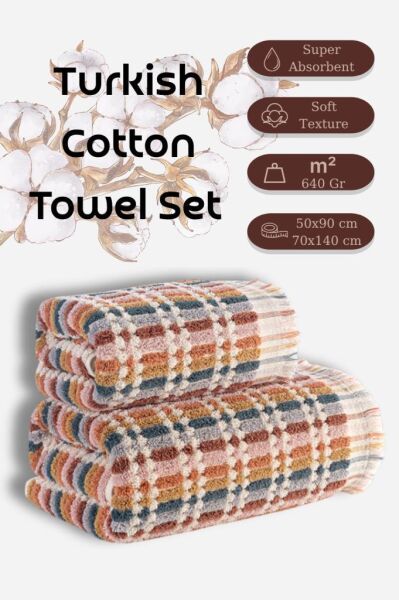 %100 Cotton Havlu Seti Arbela 70x140 cm Asorti-1 - 70 X 140