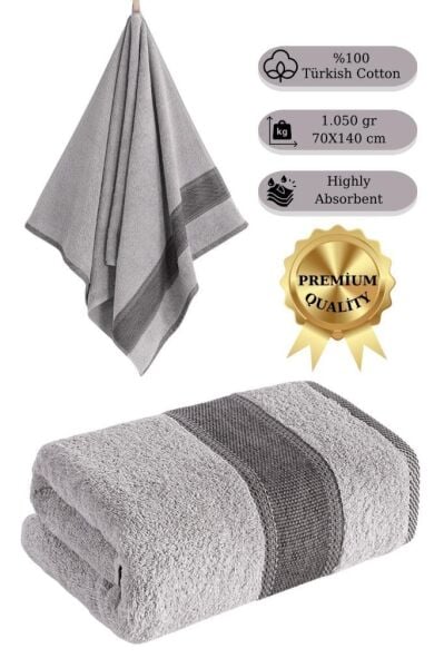 %100 Cotton Saç Havlusu Maura 70x140 cm Açık Gri - 70 X 140