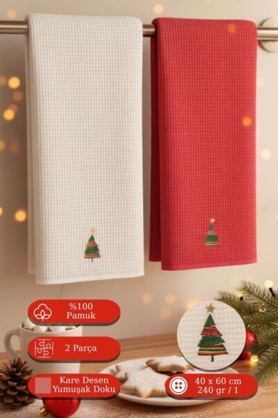 2 li Havlu Seti Yılbaşı Temalı Nakışlı Havlu Nuevo 40x60 cm Asorti-1 - 40 X 60