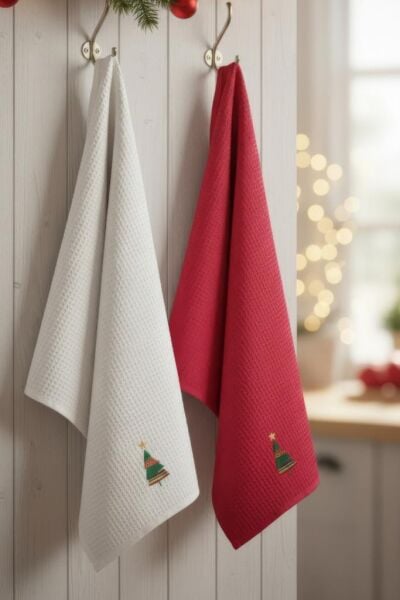 2 li Havlu Seti Yılbaşı Temalı Nakışlı Havlu Nuevo 40x60 cm Asorti-1 - 40 X 60