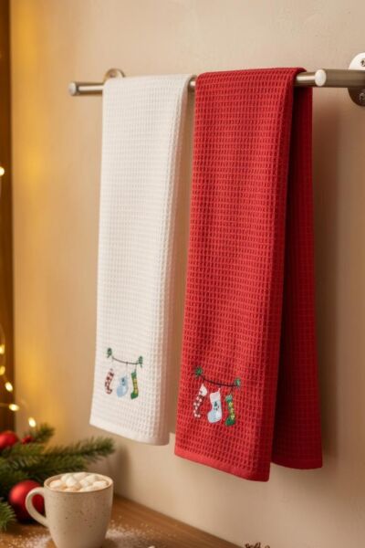 2 li Havlu Seti Yılbaşı Temalı Nakışlı Havlu Nuevo 40x60 cm Asorti-2 - 40 X 60