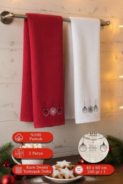 2 li Havlu Seti Yılbaşı Temalı Nakışlı Havlu Nuevo 40x60 cm Asorti-3 - 40 X 60
