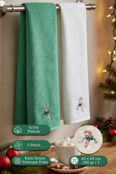 2 li Havlu Seti Yılbaşı Temalı Nakışlı Havlu Nuevo 40x60 cm Asorti-4 - 40 X 60