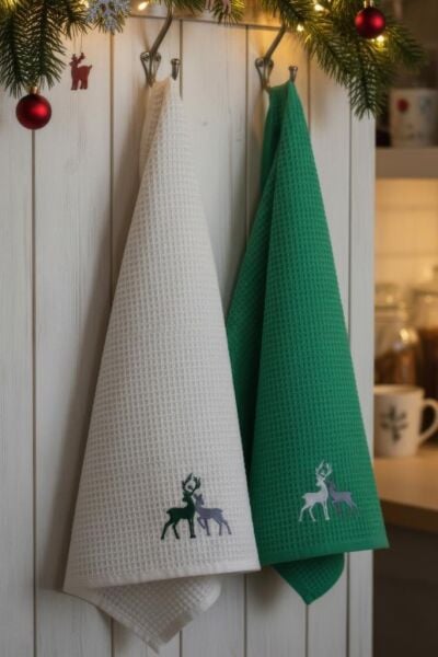 2 li Havlu Seti Yılbaşı Temalı Nakışlı Havlu Nuevo 40x60 cm Asorti-5 - 40 X 60