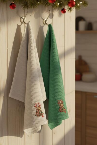 2 li Havlu Seti Yılbaşı Temalı Nakışlı Havlu Nuevo 40x60 cm Asorti-6 - 40 X 60