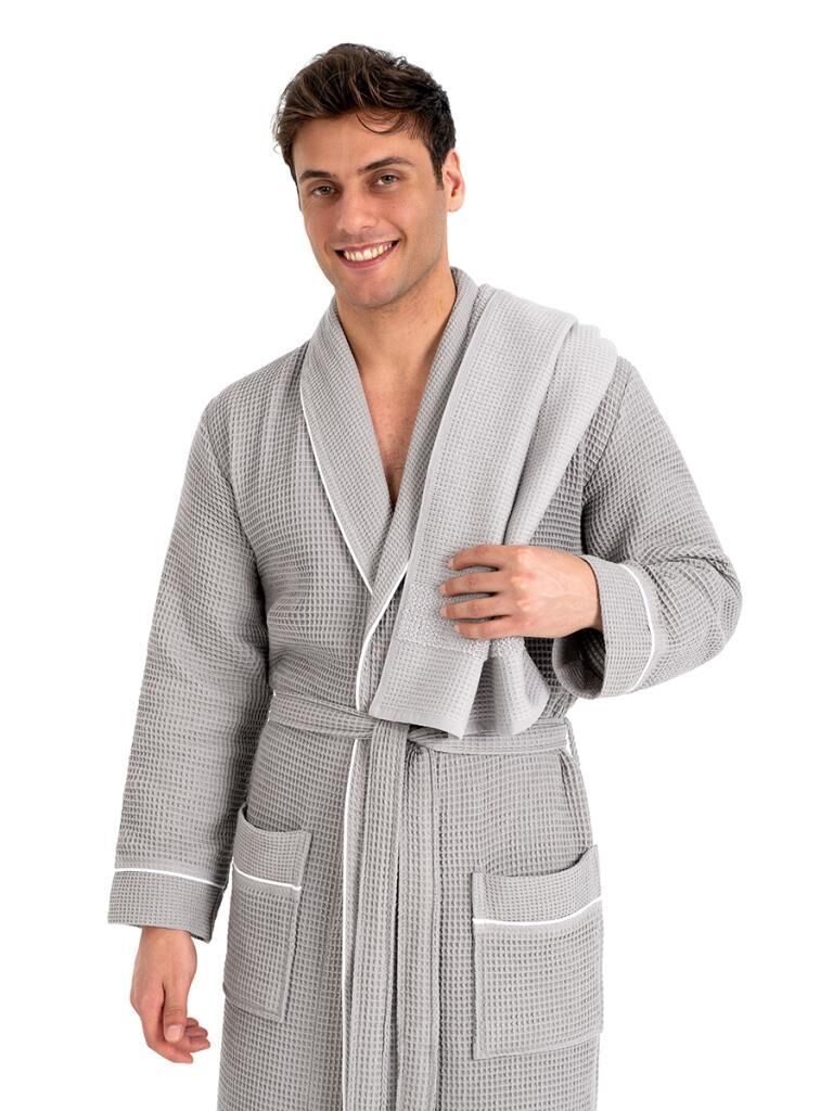 Torshon Pamuk Bornoz Salyaka Aleron Serisi Gri - XL