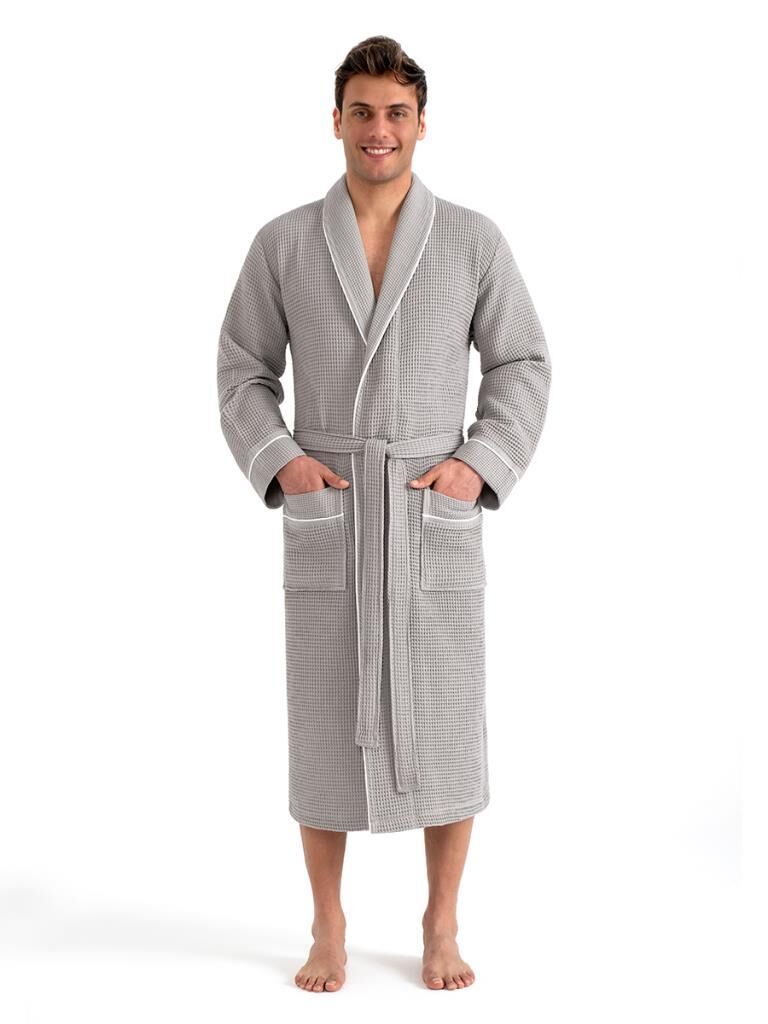 Torshon Pamuk Bornoz Salyaka Aleron Serisi Gri - XL