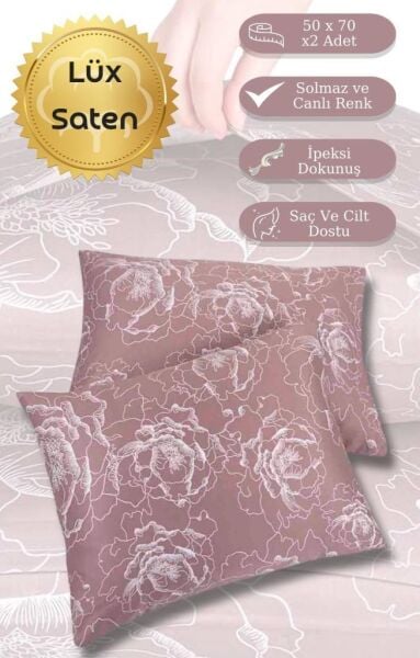 Yastık Kılıfı 2’li Saten Zarif Dokunuş Baskılı V1 - 50 X 70