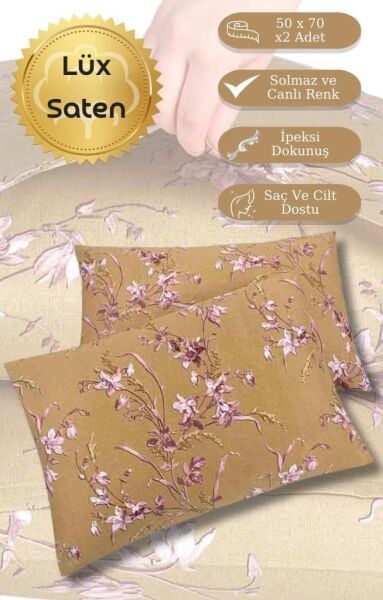 Yastık Kılıfı 2’li Saten Zarif Dokunuş Baskılı V5 - 50 X 70