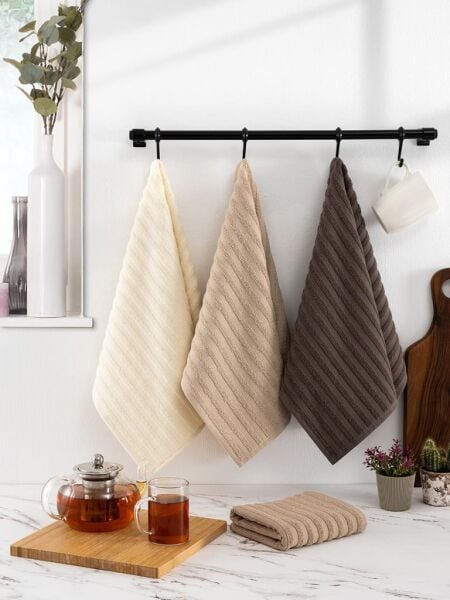 Mutfak Havlu Şal Seti 4 lü Ramla SoftLine Çizgili Dokuma Renkli - 40x65 cm