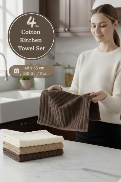 Mutfak Havlu Şal Seti 4 lü Ramla SoftLine Çizgili Dokuma Renkli - 40x65 cm Asorti-1 - 40 X 65