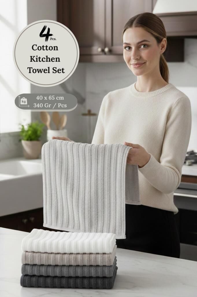 Mutfak Havlu Şal Seti 4 lü Ramla SoftLine Çizgili Dokuma Renkli - 40x65 cm Asorti-2 - 40 X 65