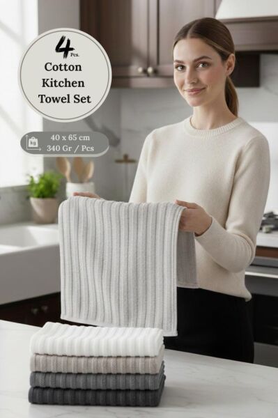 Mutfak Havlu Şal Seti 4 lü Ramla SoftLine Çizgili Dokuma Renkli - 40x65 cm Asorti-2 - 40 X 65