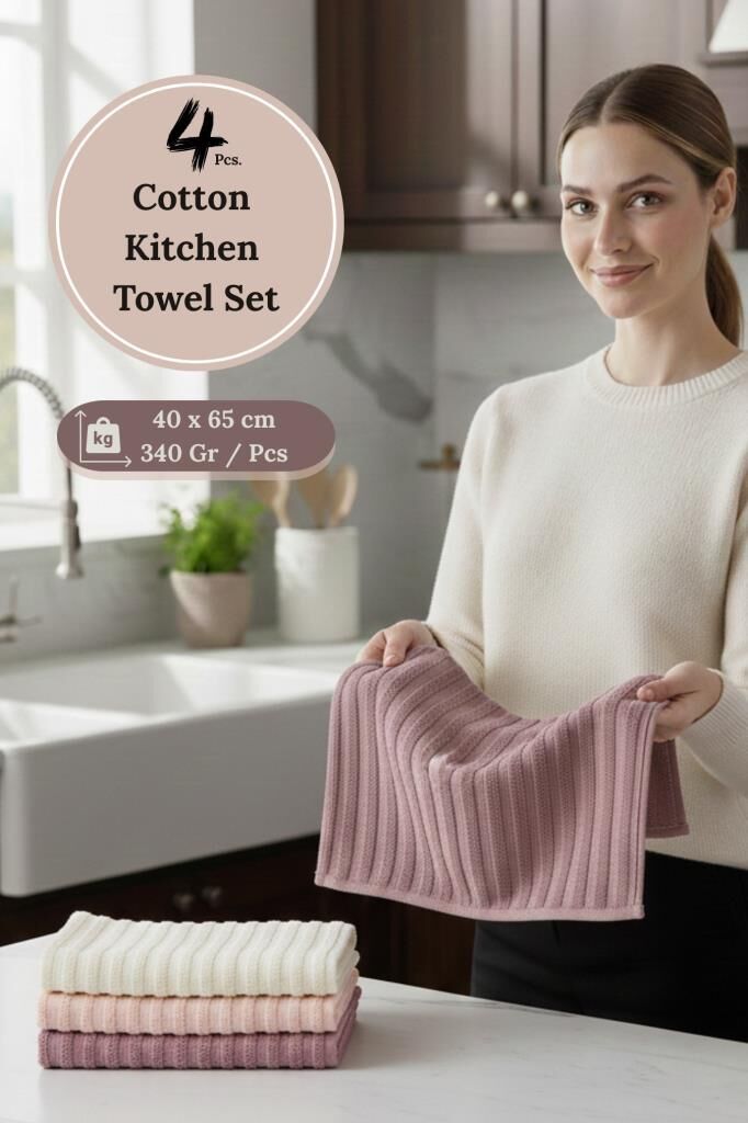 Mutfak Havlu Şal Seti 4 lü Ramla SoftLine Çizgili Dokuma Renkli - 40x65 cm Asorti-3 - 40 X 65