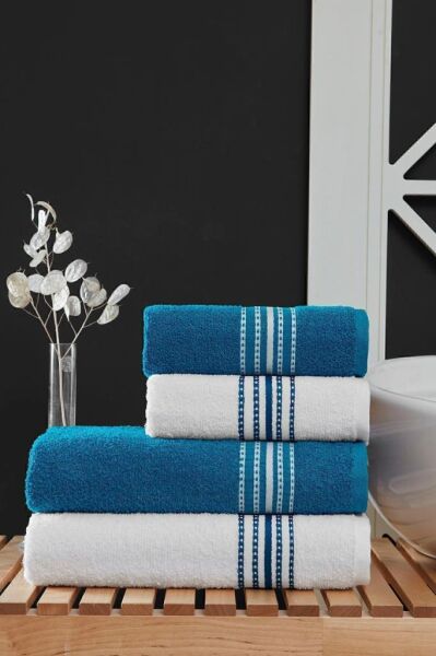 4 Lü Banyo Havlusu Seti Elvin Turkuaz - 70x140