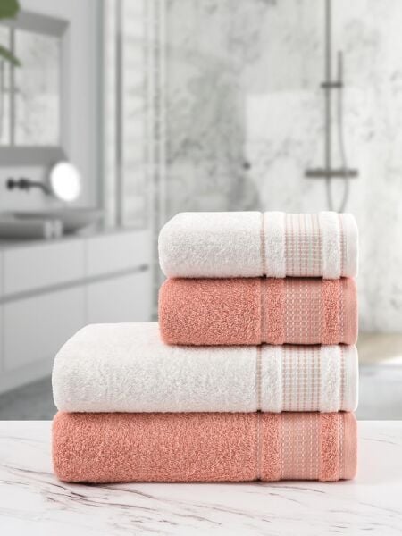 Premium 4 lü Havlu Seti Ladin 70x140 / 50x90 50 X 90 - Krem-Şampanya