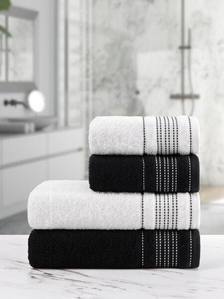 Premium 4 lü Havlu Seti Ladin 70x140 / 50x90 Siyah-Beyaz